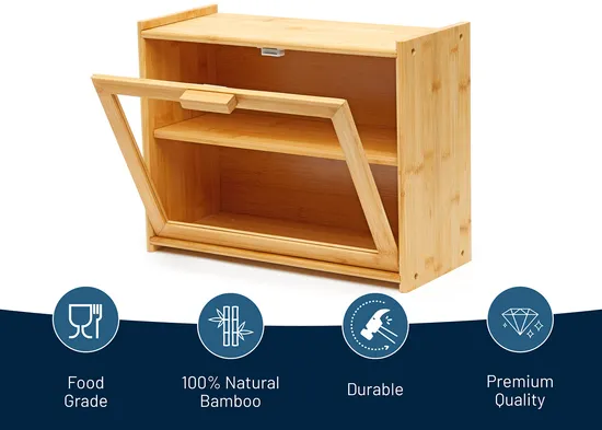 Transparent Rectangular Bamboo Bread and Pastry Storage Box for Snack