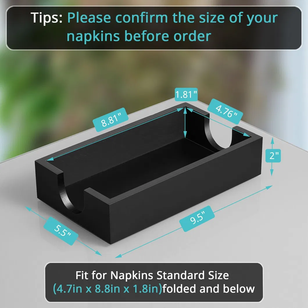Black Rectangle Bamboo Napkin Holder Paper Towel Dispenser