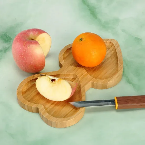 Elegant Heart Shaped 2 Divide Bamboo Wooden Platter for Charcuterie & Side Dishes