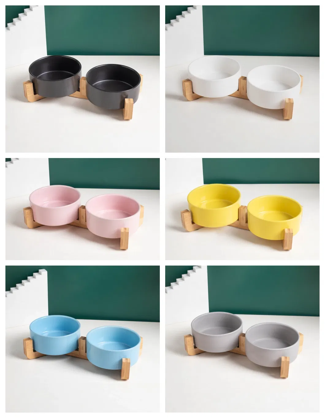 Wholesale Nordic Pet Supplies Ceramic Cat Food Water Bowl Pet Bowl with Bamboo Wooden Stand
