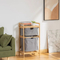 Double - Layer Bathroom Floor - Standing Bamboo and Fabric Storage Shelf as a Dirty Clothes Basket