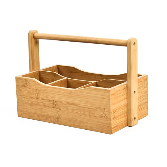 4 Compartments Bamboo Kitchen Cutlery Caddy Utensil Rack Holder Divider