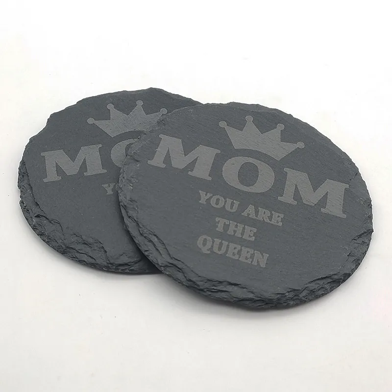 Decorative Slate Cup Coasters with Elegant Metal Holder