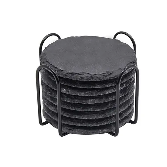 Decorative Slate Cup Coasters with Elegant Metal Holder