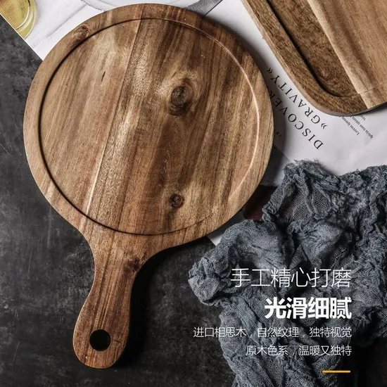 Functional Custom Round Acacia Wood Charcuterie and Cheese Serving Tray with Handle Bulkbuy