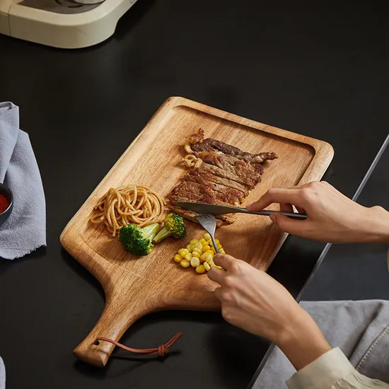 Natural Paddle Shape Acacia Wood Board Serving Tray with Handle