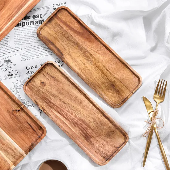Decorative Vintage Bamboo Wood Serving Tray Set for Appetizer / Coffee / Home Decor