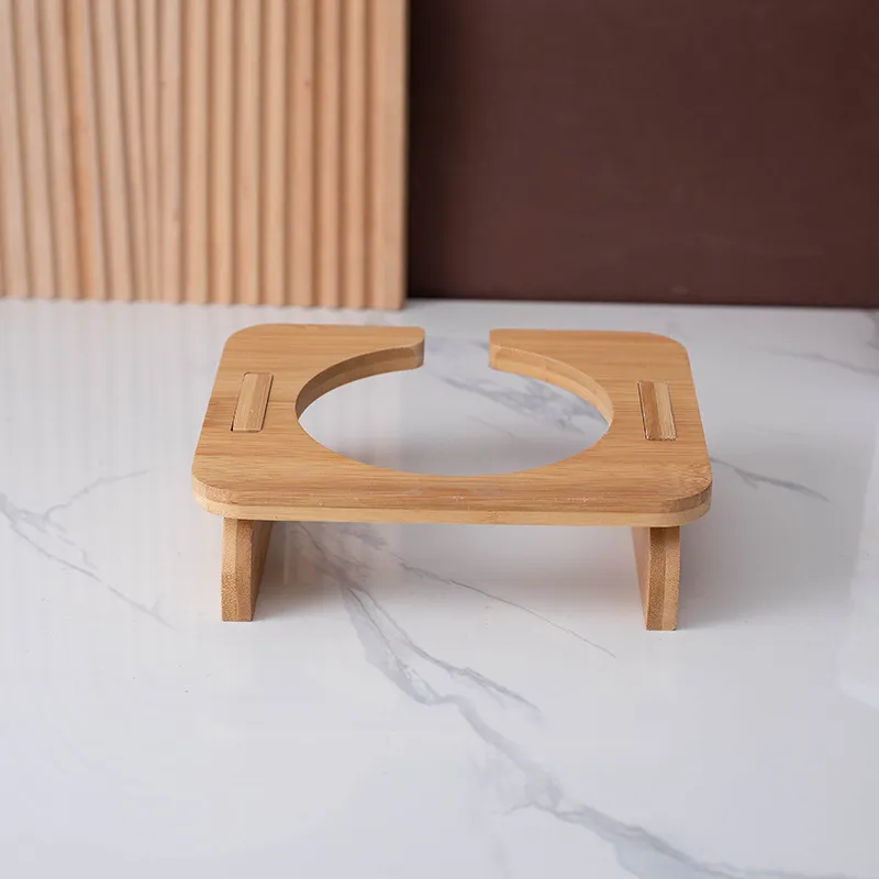 No Spill Ceramic Pet Bowl Dish with Wood Stand Ceramic Double Pet Bowl for Dog Cat