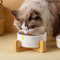 Ceramic Pet Dog Cat Bowl with Bamboo Wooden Base