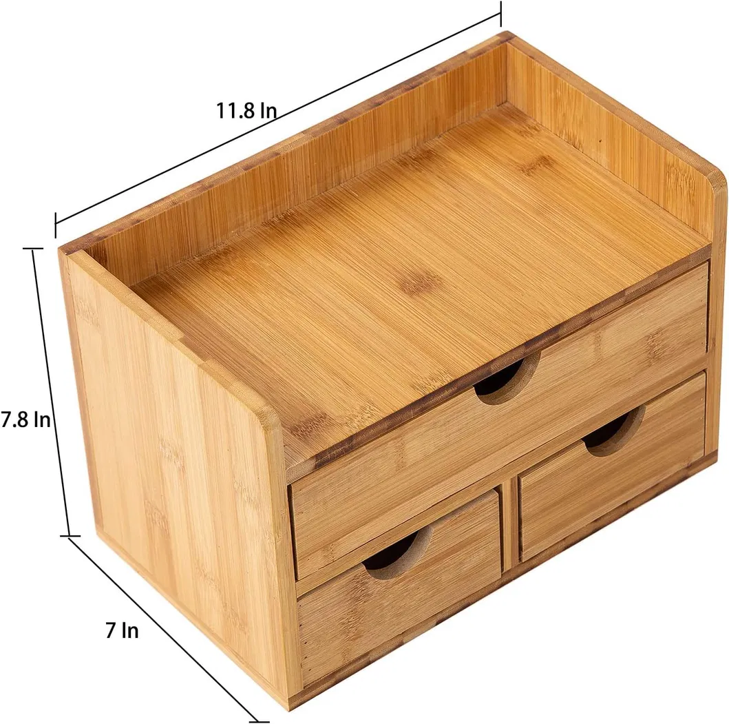 Office and Home Supplies 3-Layer Bamboo Desktop Storage Box for Cosmetics and Sundries Storage