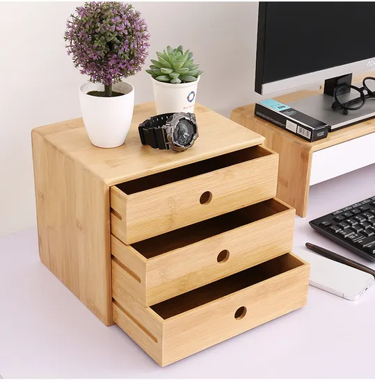 Bamboo Desk Drawer Organizer Tabletop Storage Organization Box for Office Home Toiletries Supplies Vanity