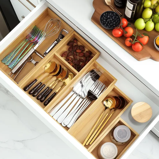 5 - Piece Bamboo Drawer Organizer Set Bamboo Storage Box for Bathroom, Kitchen & Office