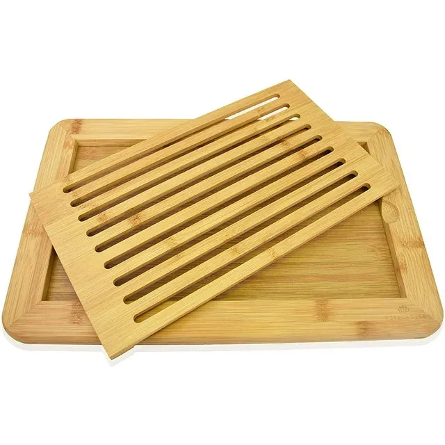 Premium Large Bamboo Bread Cutting Board with Integrated Crumb Tray