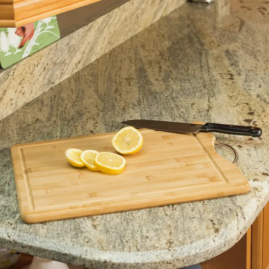 Premium Bamboo Cutting Board with Durable Stainless Steel Handle