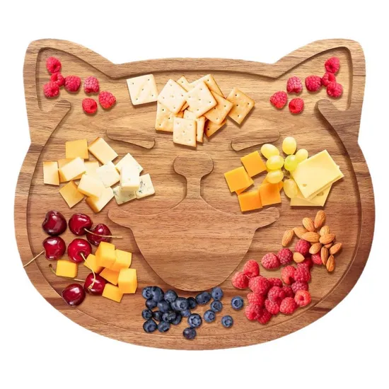 Rustic Cute Acacia Wood Cheese Plate for Charcuterie Boards & Wine Nights