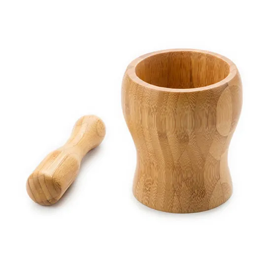 Eco-Friendly Bamboo Mortar and Pestle Set for Kitchen Use