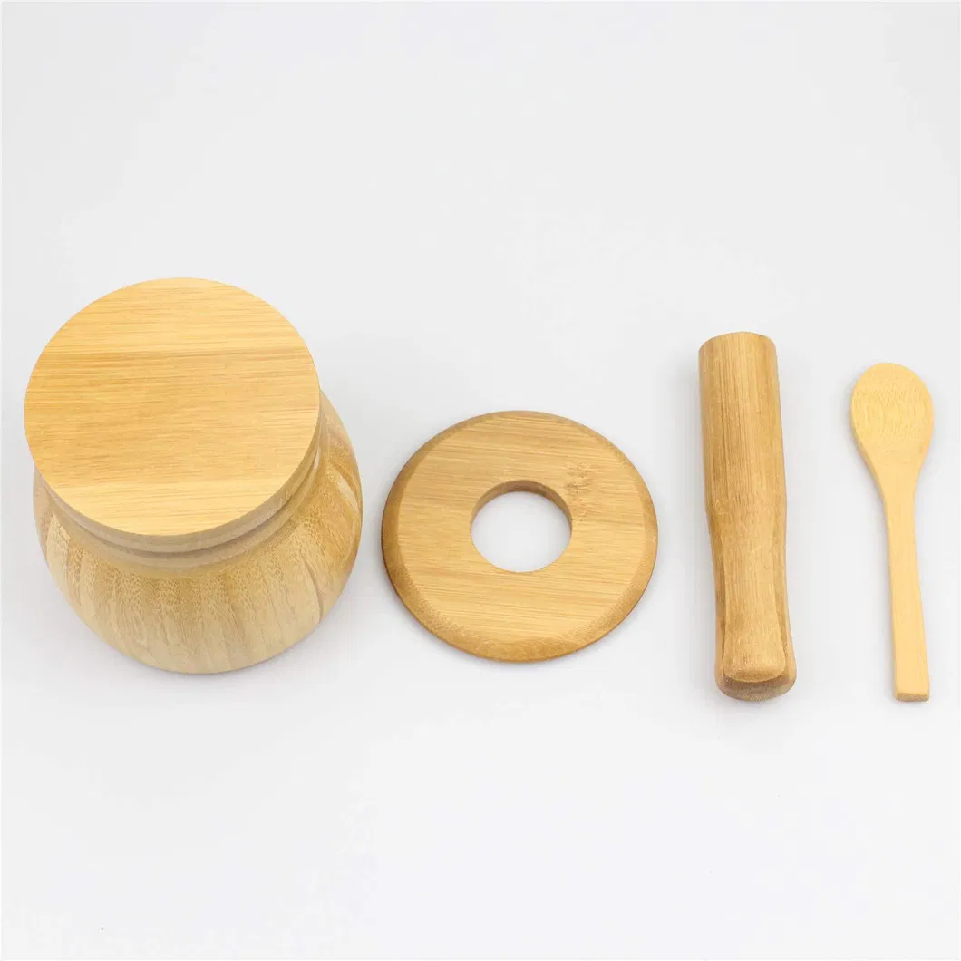 Premium Bamboo Mortar and Pestle Set for Garlic Grinding
