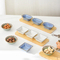 Round 12 Inch Lazy Susan Acacia Wood Serving Tray with 4 Divided Ceramics Bowls