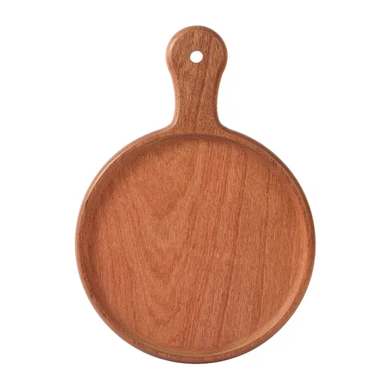 Custom Round Ebony Wood Pizza Serving Plate / Tray with Handle