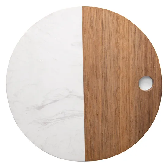 10 - Inch Round Wood and Marble Charcuterie Serving and Cutting Board