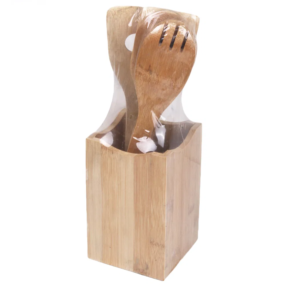 Personalize Square Bamboo Holder and Kitchen Utensils Set for Kitchen