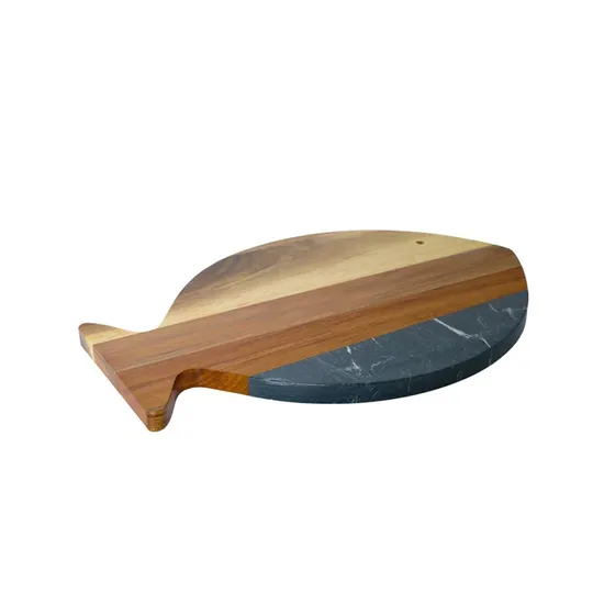 Fish Shape Black Marble and Wooden Chopping Board for Fruit / Snack