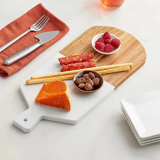 Black Marble and Acacia Wooden Cheese Board Charcuterie Board for Kitchen