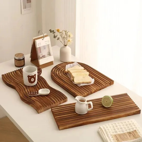 Decorative Wood Serving Tray Bread Cutting Board with Groove