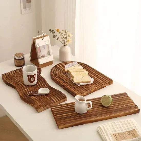 Decorative Wood Serving Tray Bread Cutting Board with Groove