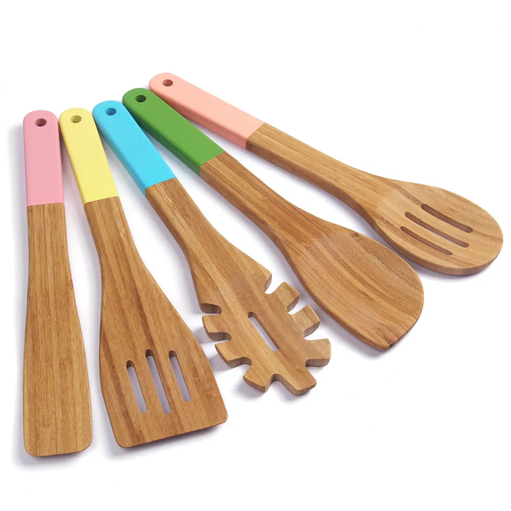 High Quality Color Painting Bamboo Kitchen Utensils Set of 5
