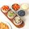 Chips and DIP Set Acacia Wood Serving Tray with 3 Round Ceramic Bowls
