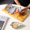 Modern Bamboo Serving Tray / Platter with 4 Leaf Shaped Ceramic Fruit & Multipurpose Bowls