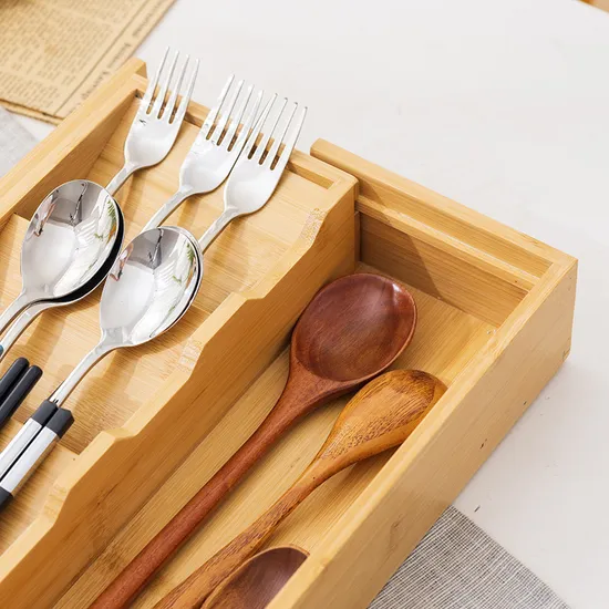 Bamboo Expandable Drawer Organizer for Silverware, Flatware and Knives in Kitchen