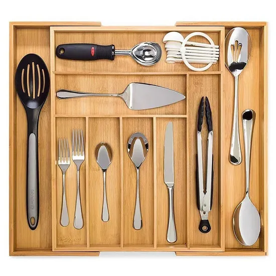 Expandable Bamboo Cutlery Tray Drawer Divider Organizer