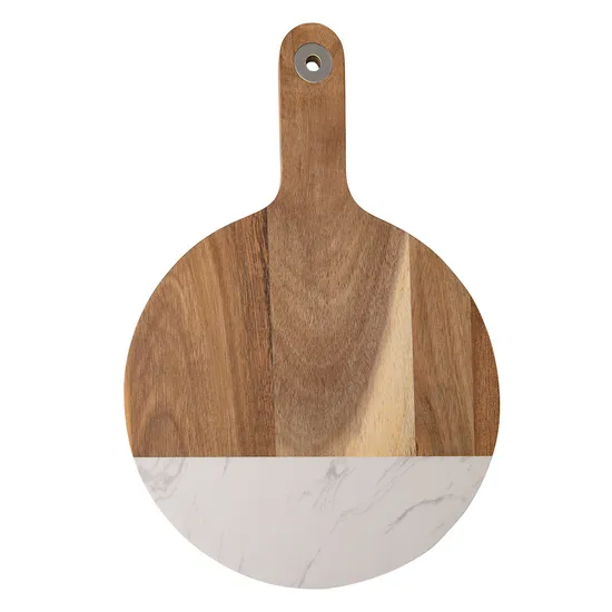 Practical Round Marble and Wood Cheese - Presenting Board with Handle