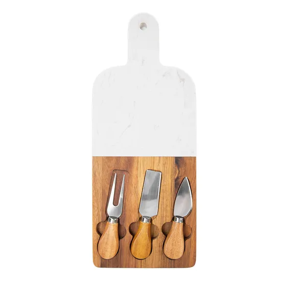 Wood Marble Cheese Cutting Board with 3 Knvies Set