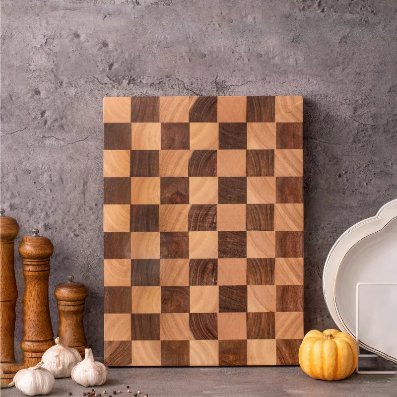 Large Thick Wood Chopping Board Butcher Block with Checkerboard Pattern