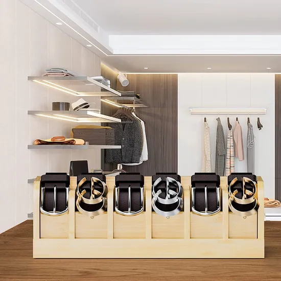 6-Grid Natural Bamboo Belt Organizer Box for Closet and Drawer