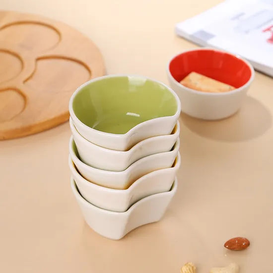 10 Inch Rotatable Bamboo Divided Serving Tray with 5 Removable Ceramic Bowls