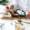 Christmas Tree - Shaped Bamboo Tree Tray with 3 White Removable Ceramic Snack Appetizer Plates