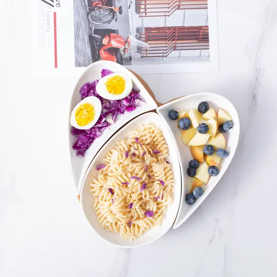 Ceramic Portion Plates with Bamboo Serving Tray