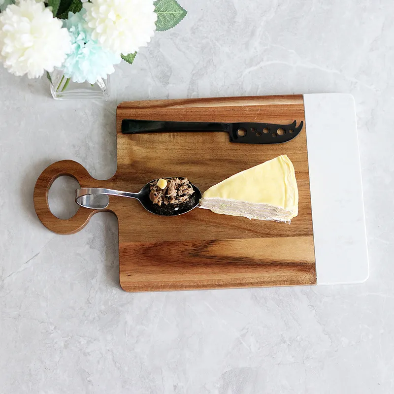 Well - Constructed Marble Wood Cheese and Snack Board with Handle