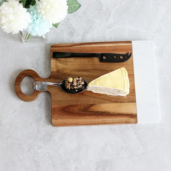 Well - Constructed Marble Wood Cheese and Snack Board with Handle