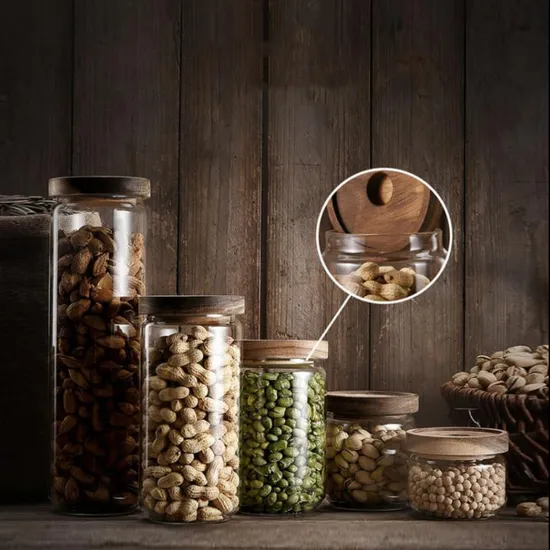 Glass Storage Jars with Wood Lid Food Storage Containers