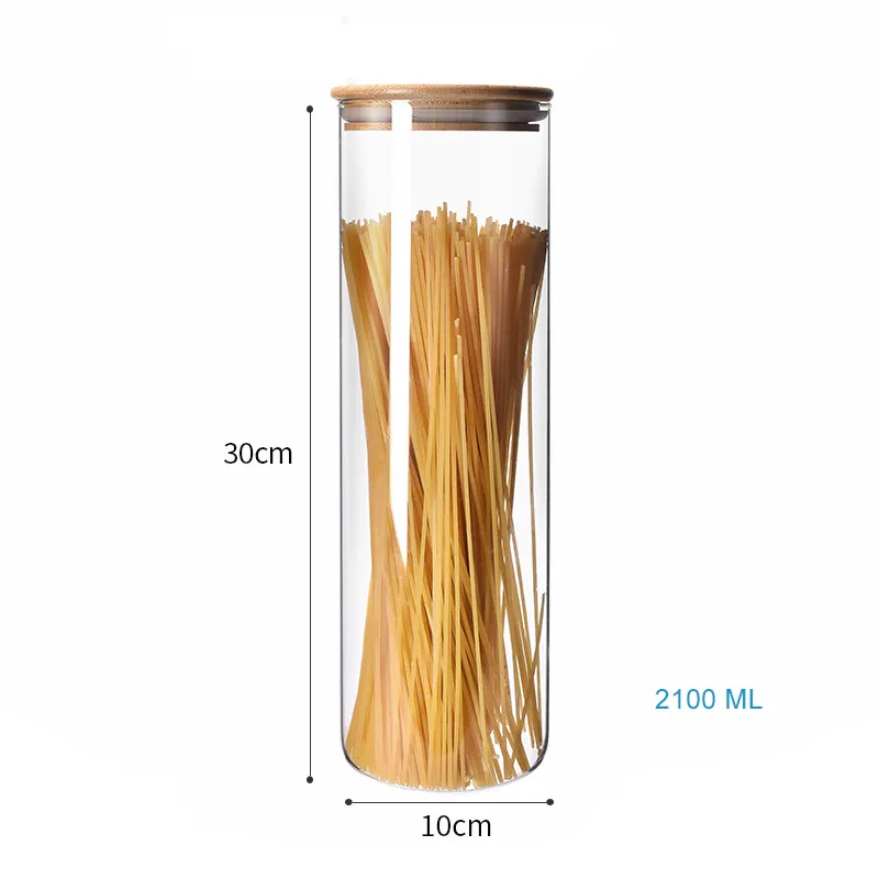 Round Large Size Borosilicate Glass Food Container Jar Canister Set with Airtight Bamboo Wood Lids