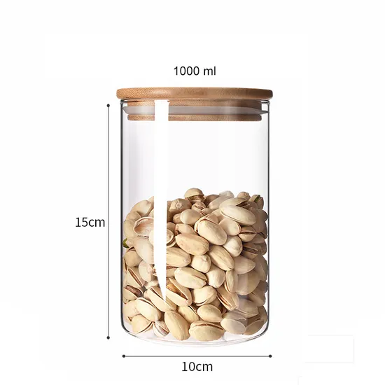 Clear Round Borosilicate Glassware Candy Pasta Cookie Food Packaging Container with Bamboo Lids
