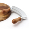 Round Wooden Cutting Board with Double-Blade Stainless Steel Mezzaluna Herb Chopper