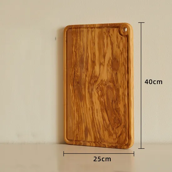 Reversible Rectangle Olive Wood Cutting Board with Deep Juice Groove