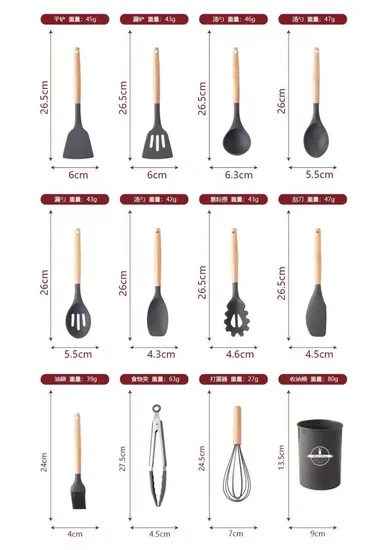 Wholesale Custom Silicone Kitchen Utensils with Wooden Handle for Cooking