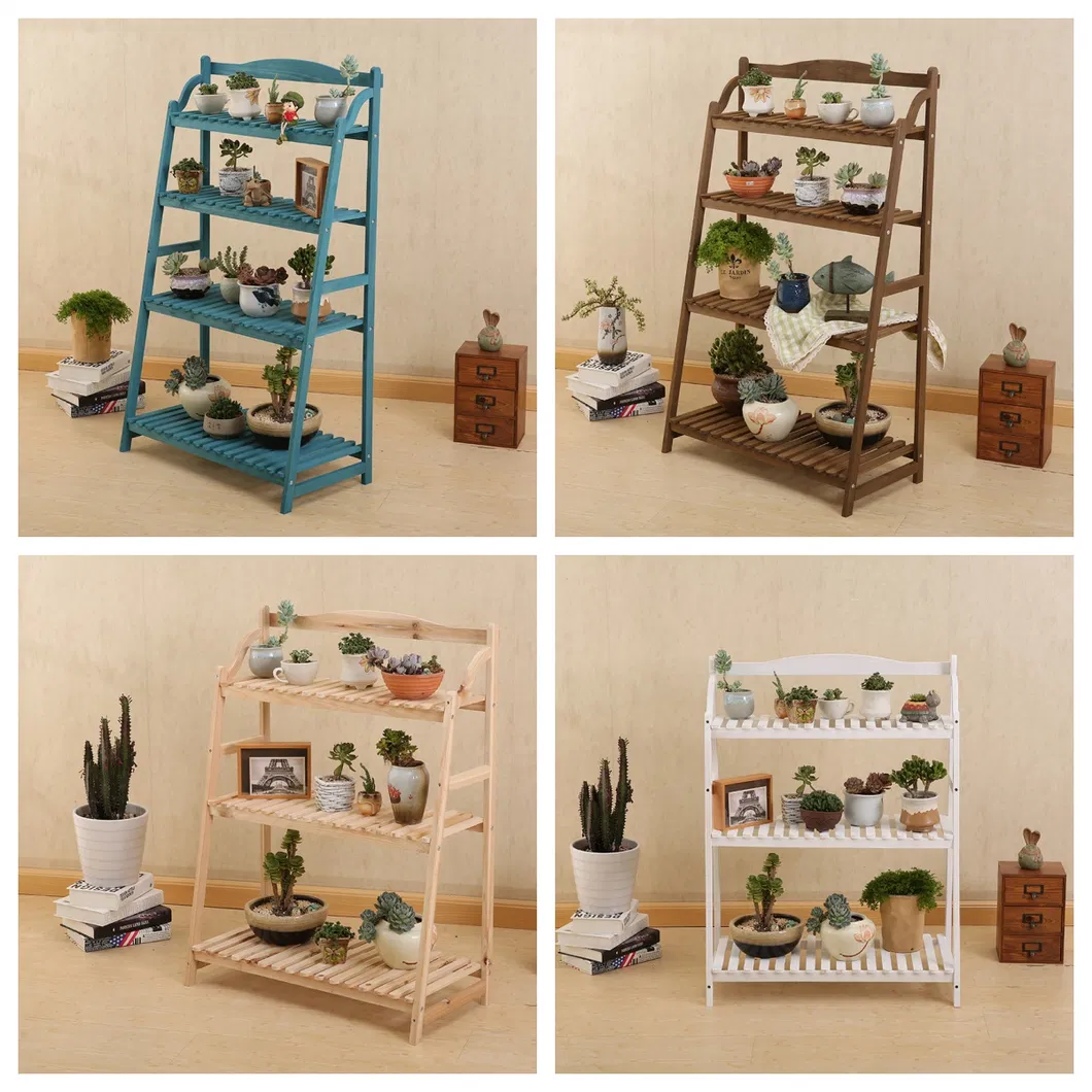 Simple and Modern Four - Layer Solid Wood Flower Rack Storage Rack for Outdoor Succulent Plant Pots